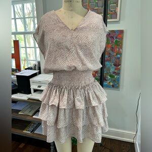 Libby Kat Smocked Ruffled Lavender White Spotted Mini Dress Small